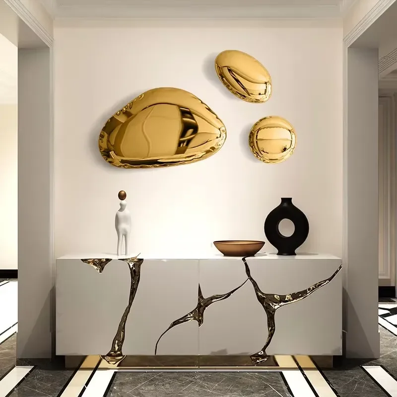Metal Crafts Modern Art Large Custom Color Size 3D Decorative Cobblestone Wall Stainless Steel Sculpture