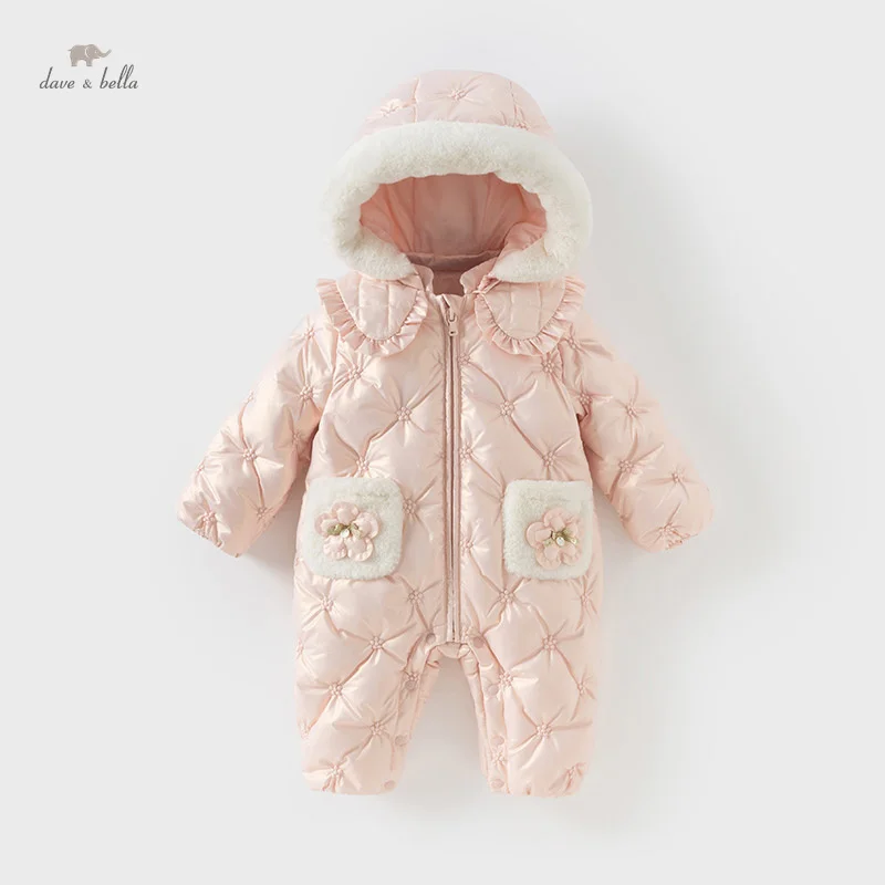 Dave Bella Baby Jumpsuit Newborn Creeper 2024 New Autumn winter Girls  Baby Casual Cute White Duck Down Romper Warm DB4242514