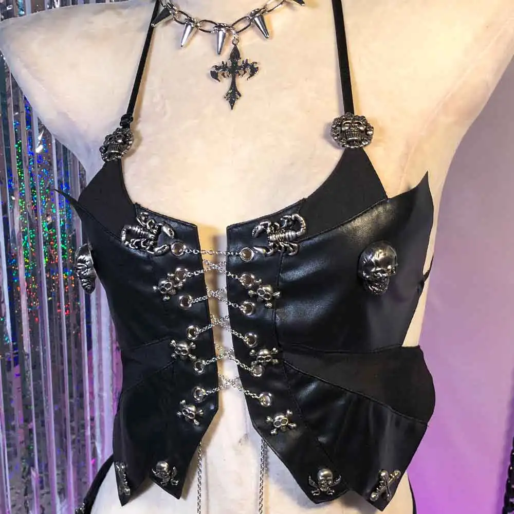 

Hand Made Grunge Harajuku Goth E-Girls Teen Gothic Hip Hop Eco Punk Rock Emo 90s Y2K Halter Camisole TOPS DIY Kawaii Club Wear