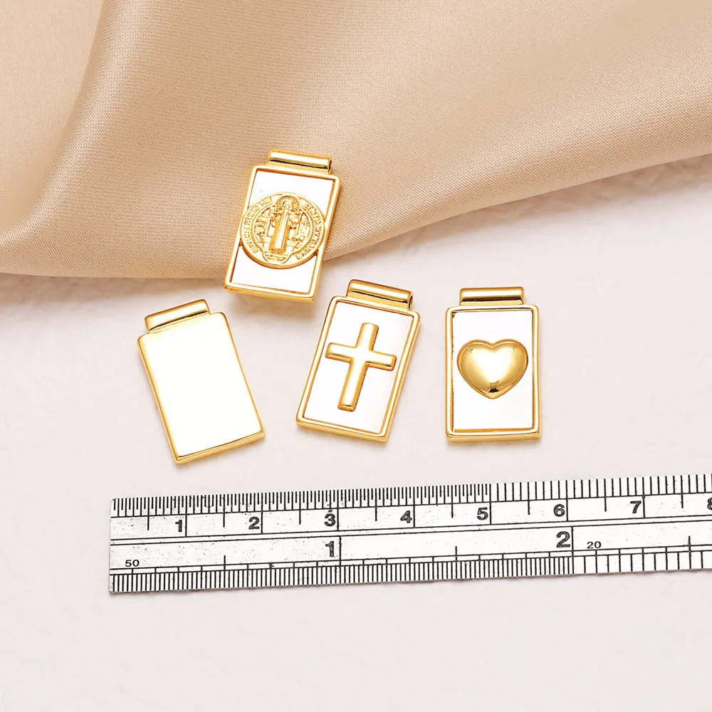 OCESRIO Shell Brass Heart Card Pendant For Necklace Copper Gold Plated Virgin Mary Cross Jewelry Making Component Pdta104