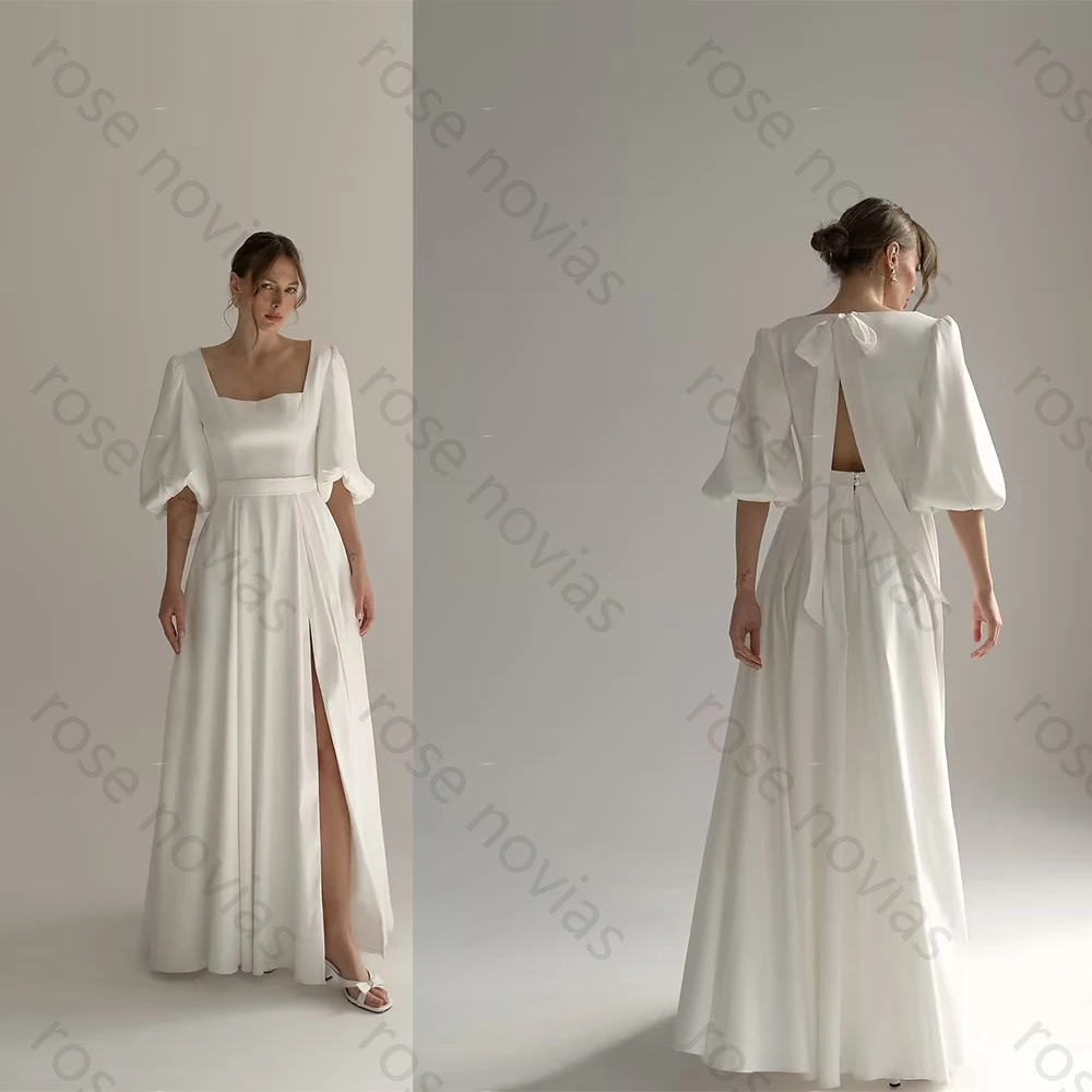

Customized White Classic Elegant Wedding Dresses Square Collar A-line for Floor-Length Long Dresses Bespoke Occasion Fashion