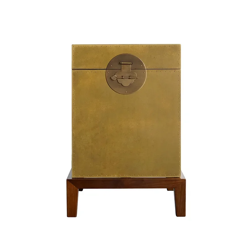 Small Size Walnut Copper Side Table Simple and Light Luxury Living Room Bedside Table Tea Table