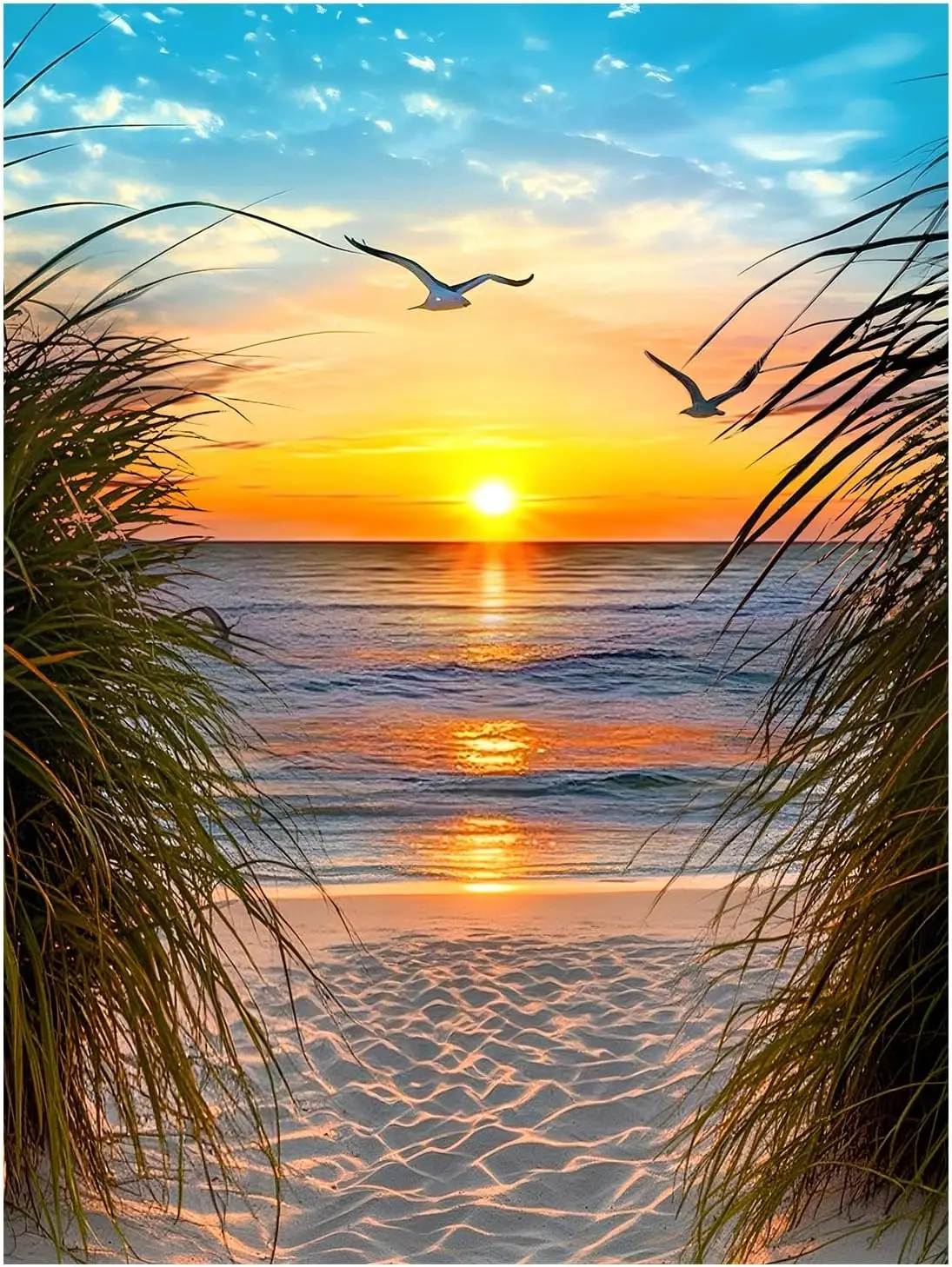 

NPCSWXQ Sunset on The Beach Diamond Art Kits for Adults, Seaside Reeds 5D Diamond Dots Kits for Adults Beginners, DIY Full Drill