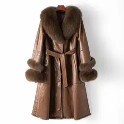 High Quality 2024 New Women's Fox fur collar rabbit fur one-piece long women's coat