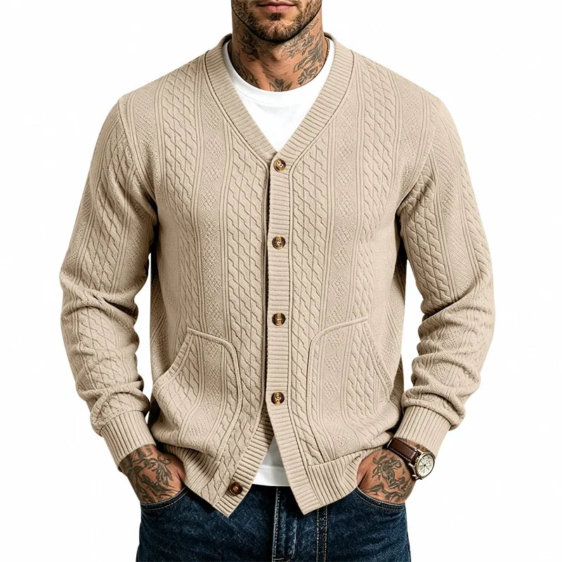 Men Cardigan Sweaters V Neck Jackets Full Sleeve Jumpers Y2k Streetwear Work Casual Basic Single Breasted Knit Autumn Winter