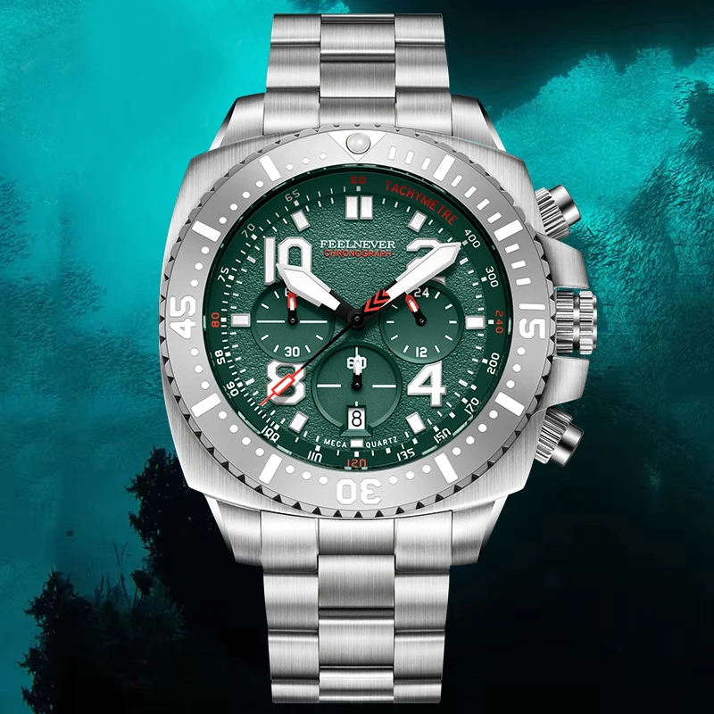FeelNever Simple Dial Quartz Man Watch Business Luxury Stainless Steel Waterproof Luminous Sapphire Glass Calendar Men's Watches view 3