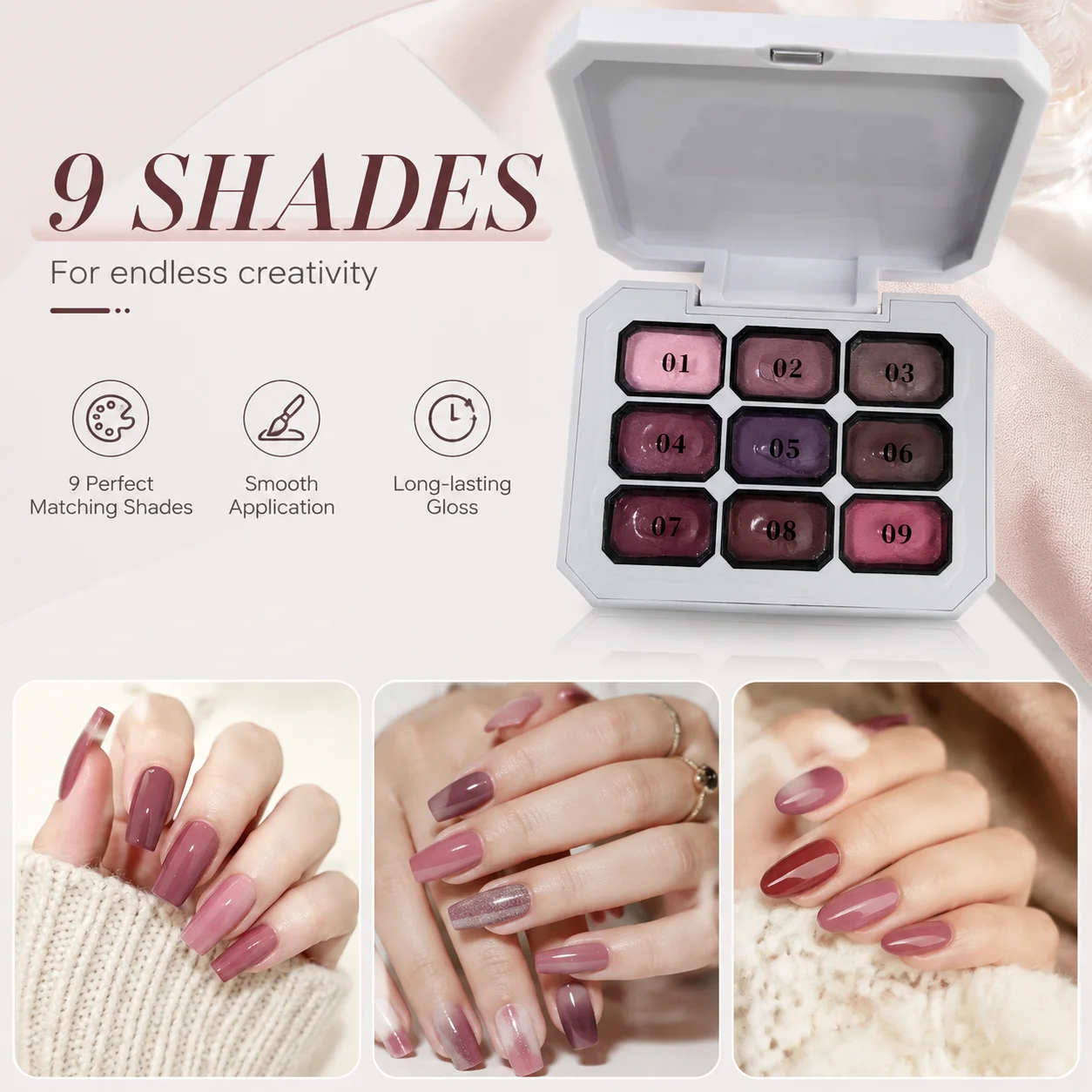 9-color Solid Gradient High-Saturation Blush Nail Polish, French Manicure Gel, Suitable For Nail Technicians And Beginners.