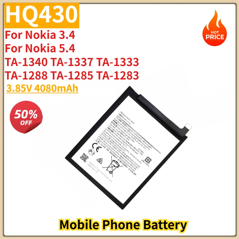 

HQ430 High Quality Phone Battery 3.85V 4080mAh for Nokia 3.4 5.4 TA-1340 TA-1337 TA-1333 TA-1288 TA-1285 TA-1283 Brand New