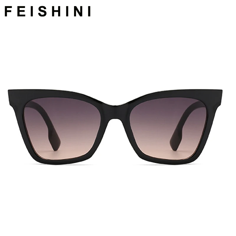 FEISHINI Vintage Oversized Cat Eye Sunglasses New Women Leopard Metal Frames Sun Glasses Female Shades Eyewear UV400 De Sol