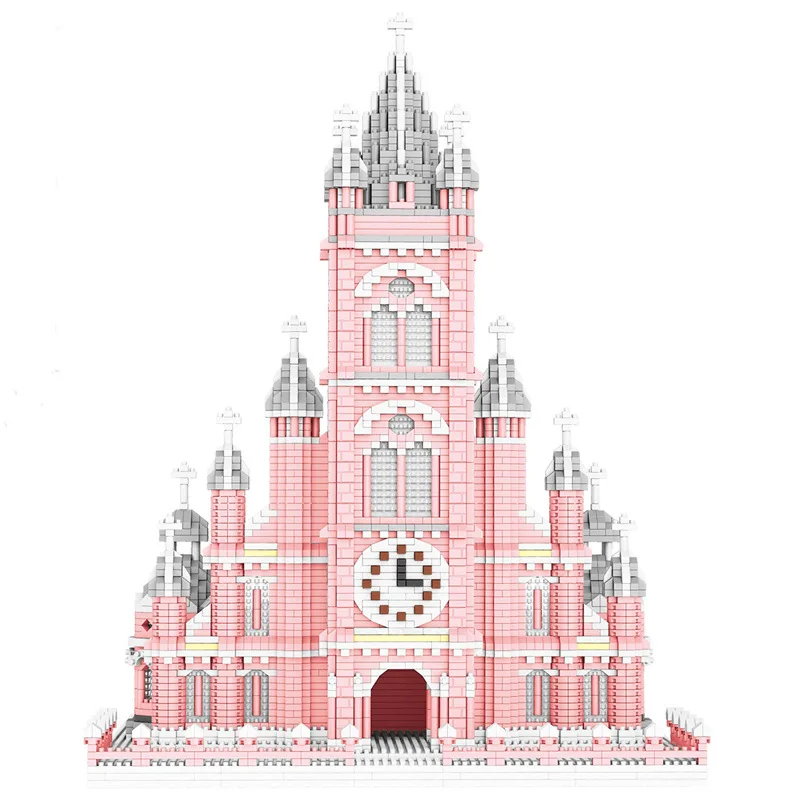

Vietnam Famous Architecture Micro Diamond Block Ho Chi Minh City Pink Tan Dinh Catholic Church Building Bricks Toys Nanobricks