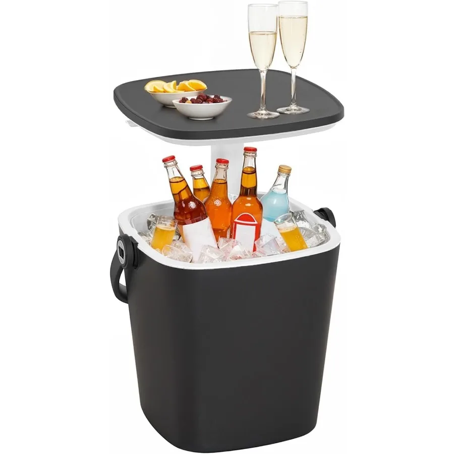 

3in1 Resin Ice Bucket and Beverage Cooler Wood Look Patio Table UV Protection and Drain Plug for Outdoor Parties Bars and Pools