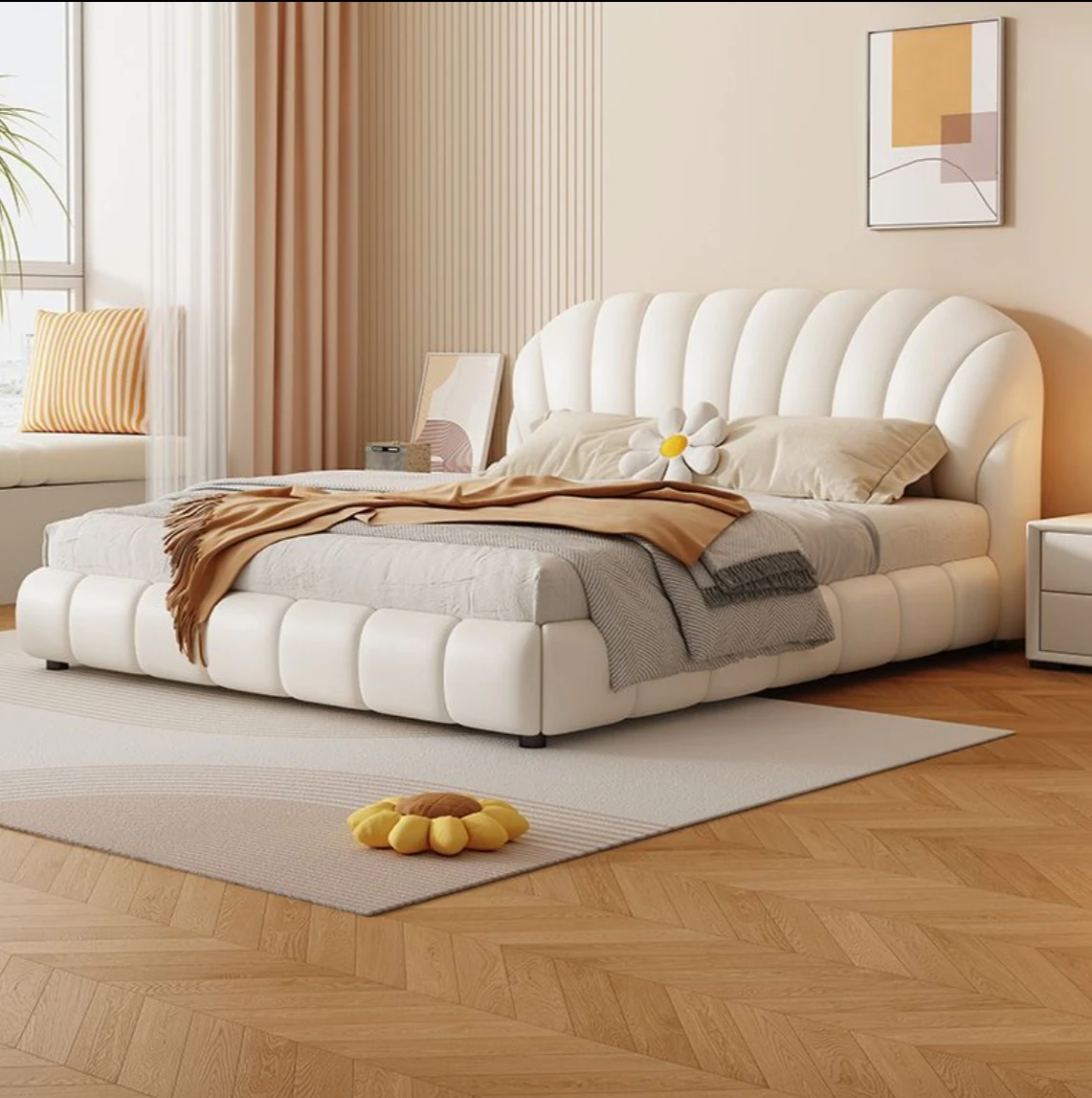 Italian Minimalist Light Luxury Master Bedroom Leather Bed Modern Simple European Bed 1.5m Storage Leather Bed