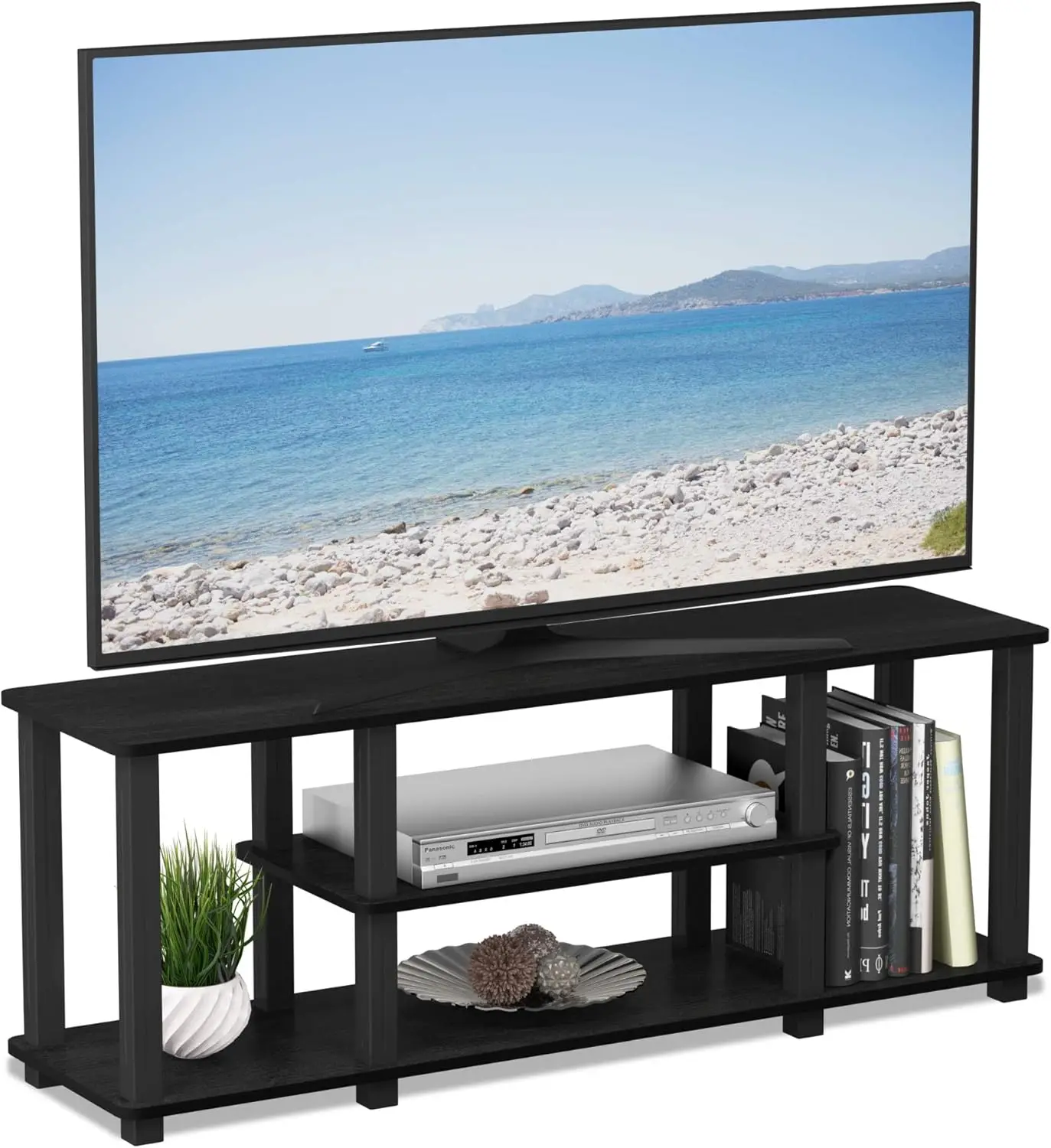 

Подставка для телевизора Furinno Turn-N-Tube No Tools 3D, 3-уровневая, без инструментов, для телевизоров до 50 дюймов, с квадратными трубами, цвет американо/черный