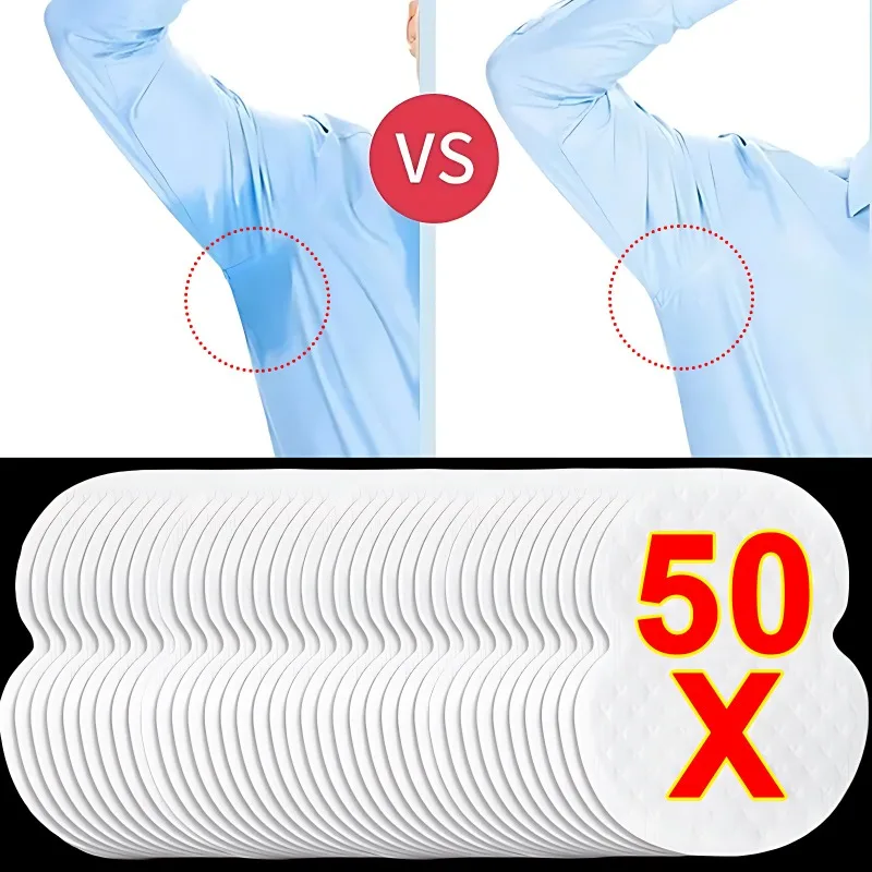 일회용 겨드랑이 겨드랑이 땀 패드, 땀 흡수 패치, 여름 데오도란트, 부직포 패드, 통기성 초박형, 10 개, 50 개