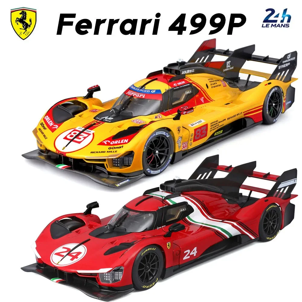 SmCpNew Stock Bburago 1:24 Le Mans 24h Ferrari 499p Series No.24 No.83 Coated Simulation Alloy Miniature Model Custom Kid Toys G