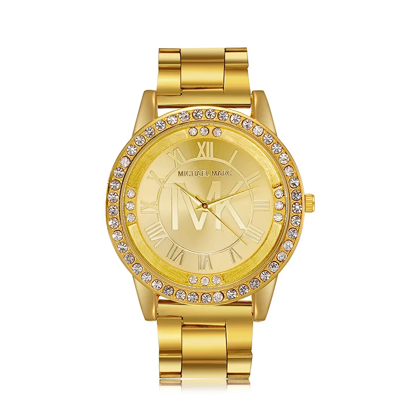 TVK-Reloj de pulsera de cuarzo Digital para Mujer, cronógrafo de acero inoxidable dorado, resistente al agua, con diamantes romanos, de lujo, para