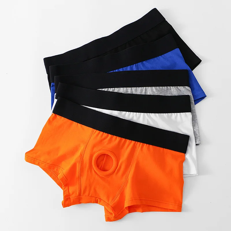 

Men's Cotton Boxer Underpants Sexy Front Open 4.5CM Silicone Ring Panties Underwear Comfortable Breathable Boxershorts