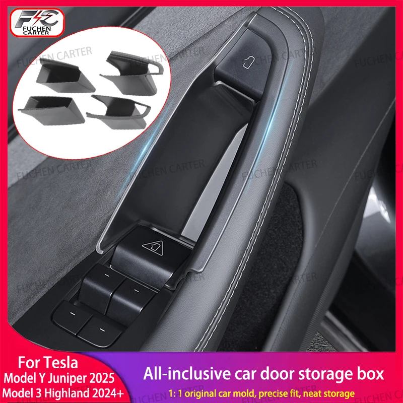 For Tesla Model Y Juniper 2025 Model 3+ Highland Car Door Handle Storage Box Inner Handle All-inclusive Organizer Container Tray