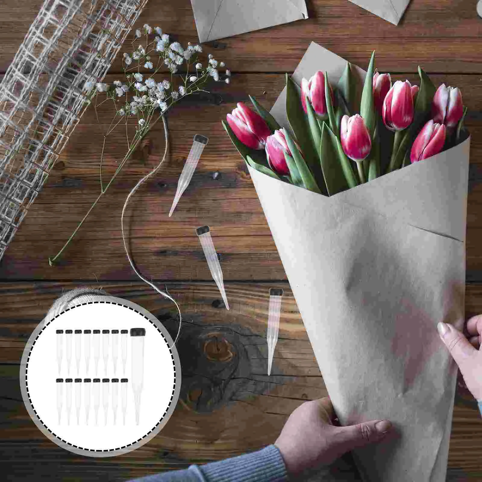 50 Pcs Flower Storage Tube Water Hose Tubes for Flowers Plant Vials Floral Stem Boxes Arrangements Plastic Single Rose Toddler