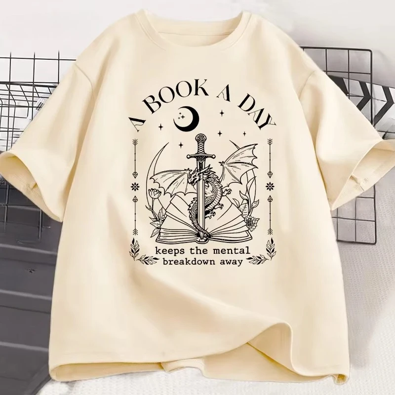 Dragon A Book A Day T Shirt Men Women Keeps The Mental Breakdown Away T-shirt Fantasy Book Lover Bookish Tshirt Reader Tees