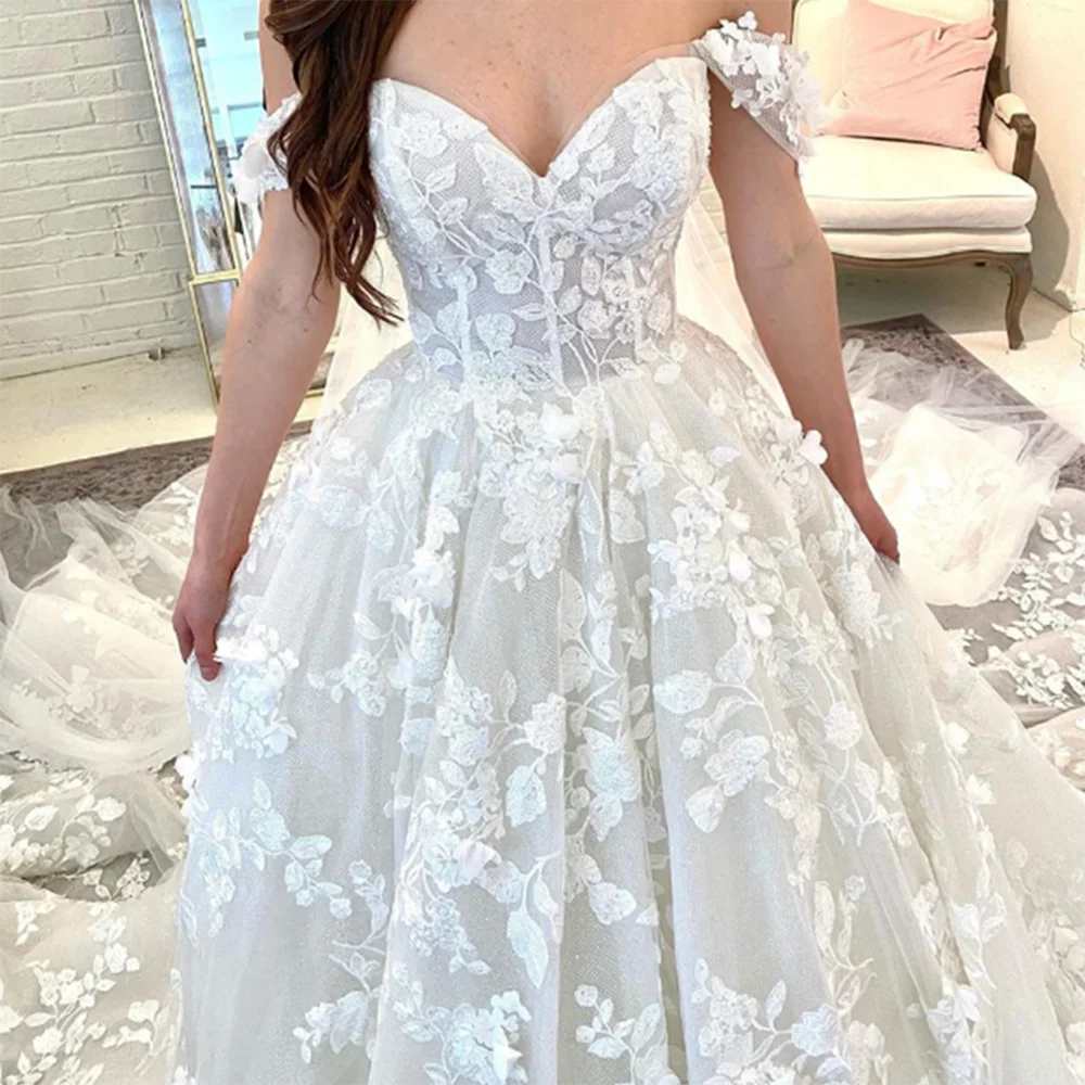 2024 New Arrival Luxury White Elegant Sweetheart Romantic Wedding Dress Exquisite Floral Tulle Floor Length Vestidos De Novia