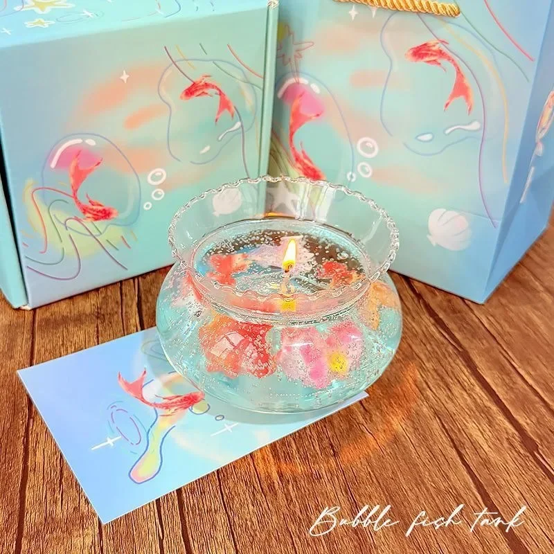 New Goldfish Bubble Jelly Candle Aesthetic Aquarium-Themed Soy Wax Candle Unique Graduation Gift for Girls Creative Desk Decor