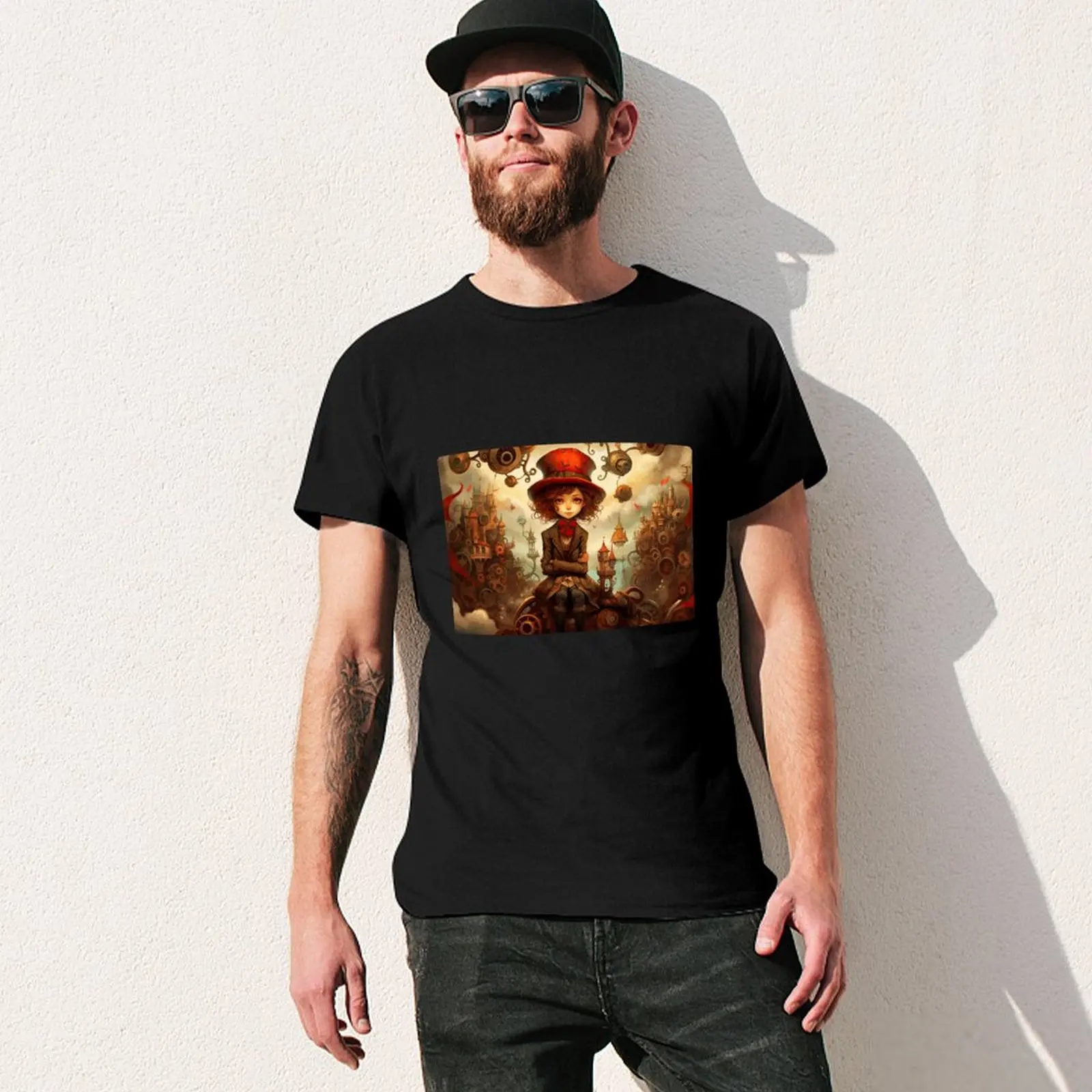 Steampunk Girl in Red Hat T-Shirt Lightweight Running T-Shirt - view 3