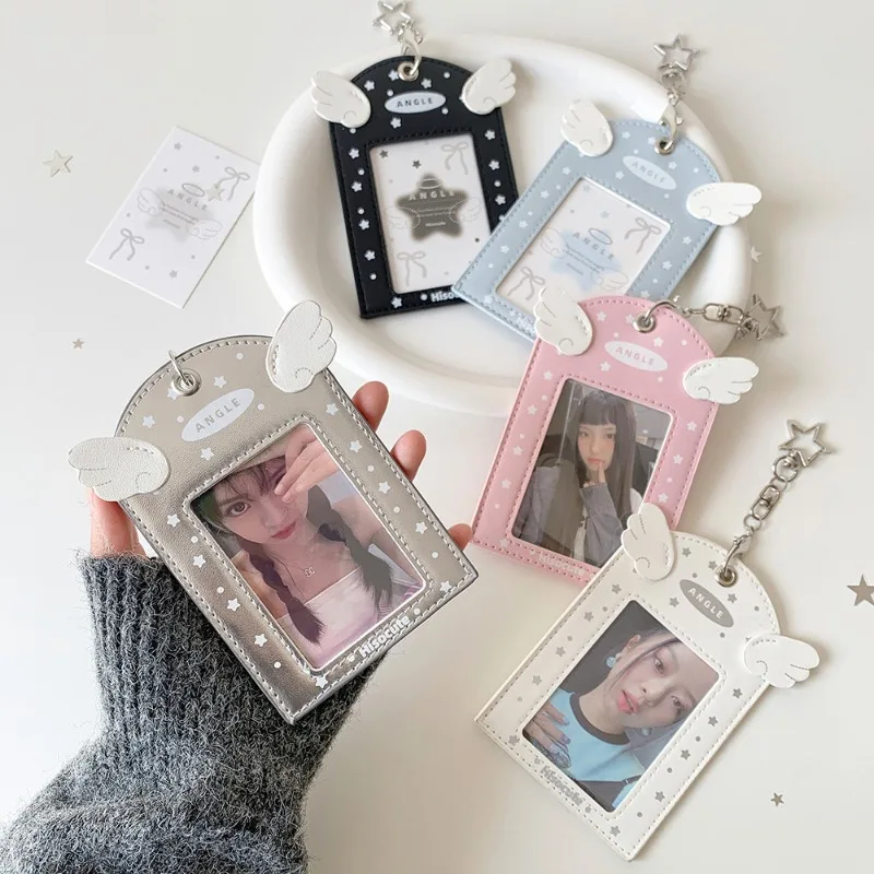 1PC Angel Decor Card Holder Kpop Photocard Protector Display Keychain 3 Inch Idol Collectible Accessories
