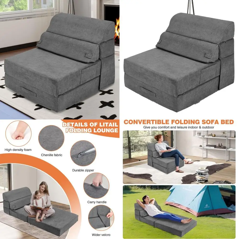 

Portable Folding Sleeper Sofa Bed - Convertible Couch with Back Support for Living Room or Bedroom