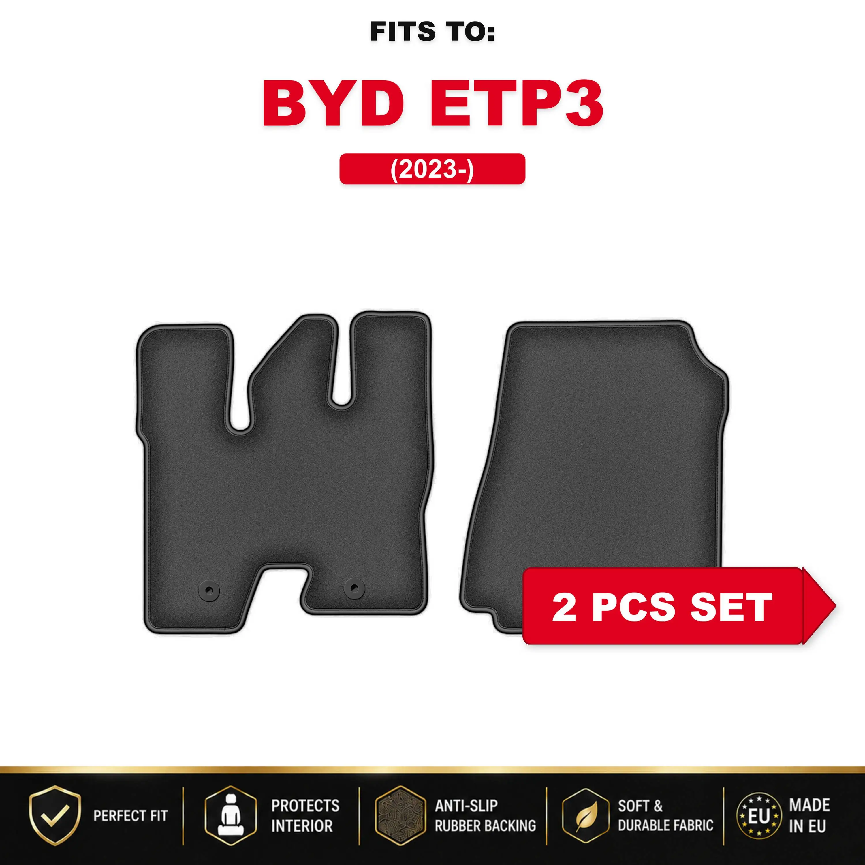 PREMIUM velours automatten voor: BYD ETP3 2023 - op maat gemaakte automattenset