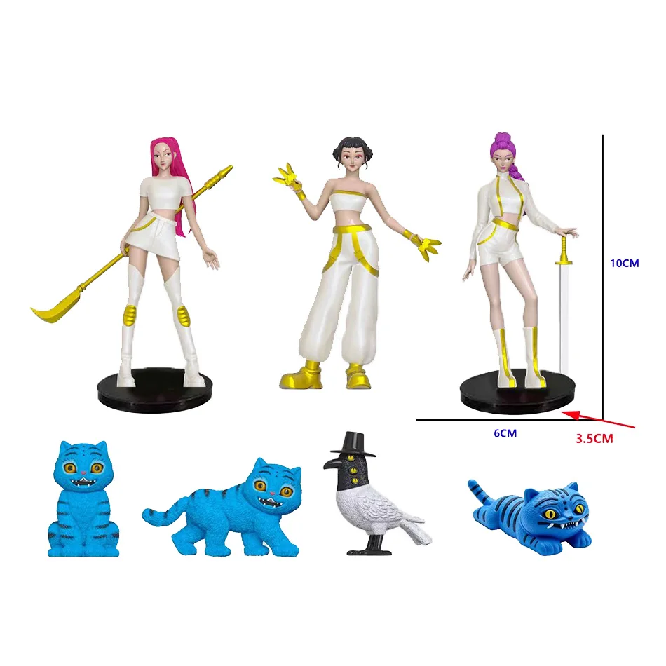 Anime kpop demon hunters figura de ação conjunto rumi mira zoey caixa cega tigre brinquedo telefone acessórios do carro ornamento para crianças presentes