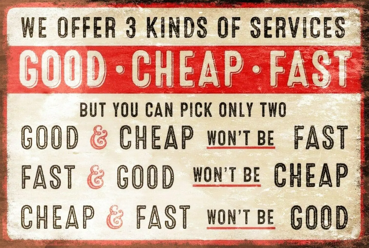 Good Fast Humorous Funny Retro Style Metal Sign Office Shop Work