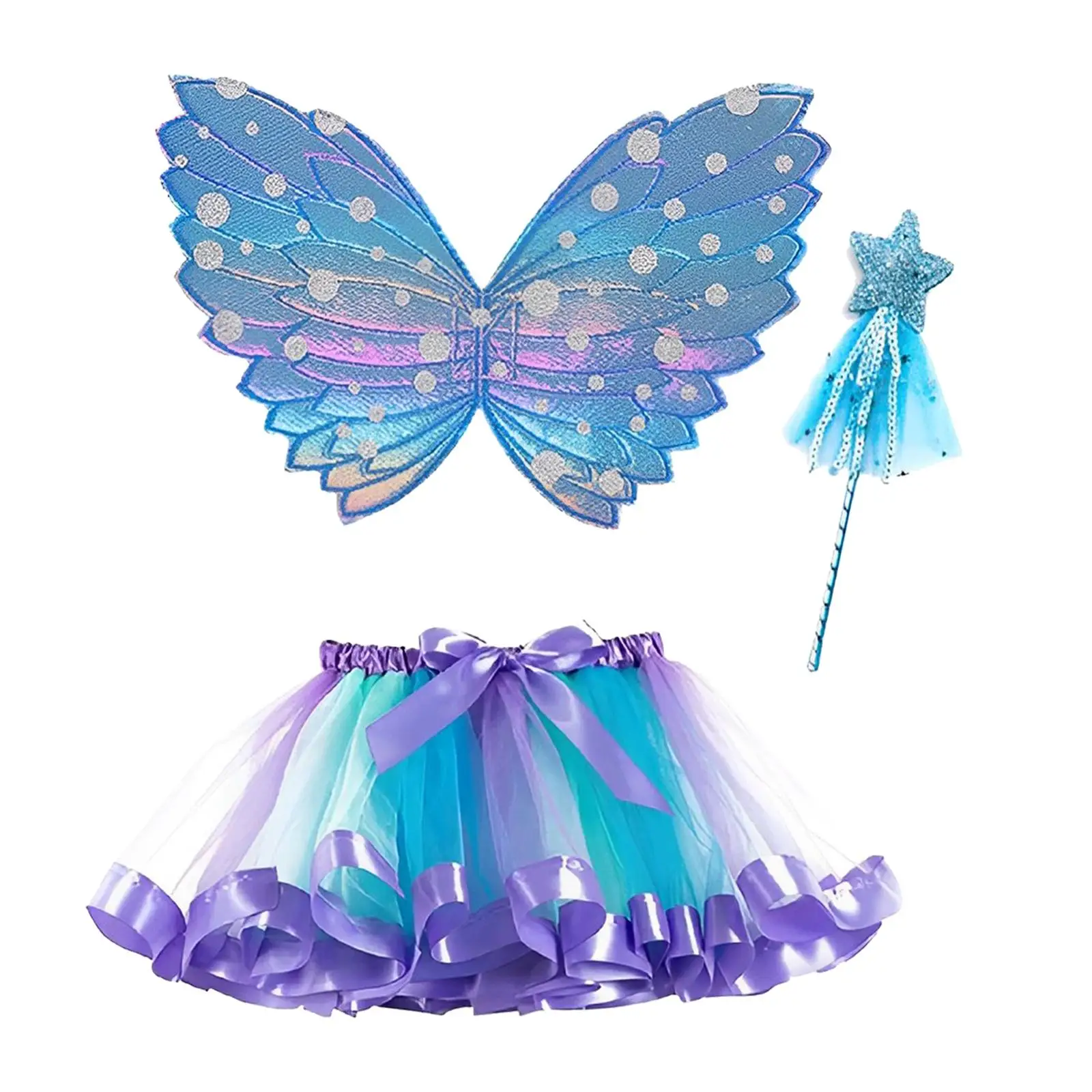 Children's Butterfly Wings Fairy Costume Set Lightweight Tutu Skirt Angel Wand for Girls Festival Photo Prop Halloween