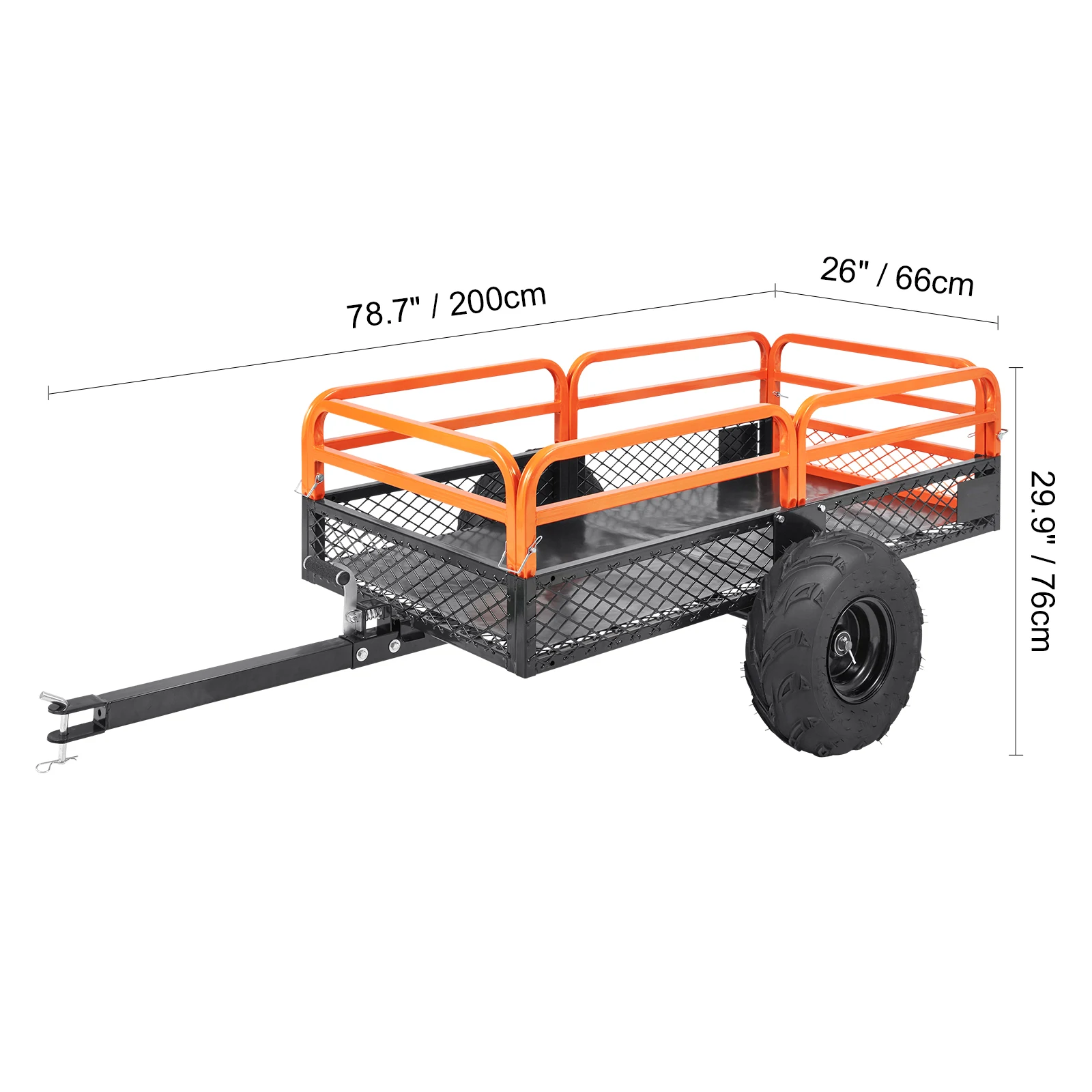 SucceBuy Zware stalen ATV-dumpaanhangwagen Tow achter dumpwagen Tuintaanhangwagen met verwijderbare zijkanten en banden voor maaiers Tractor