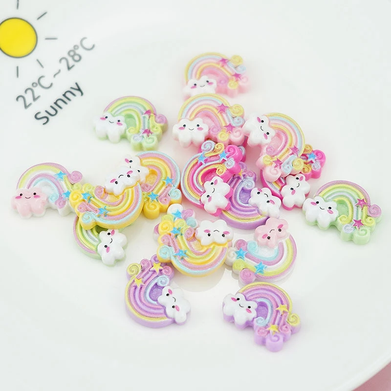 20Pcs New Mini Cartoon Rainbow Flat Back Resin Cabochon Scrapbook Diy Wedding Hairpin Accessories Embellishments Craft