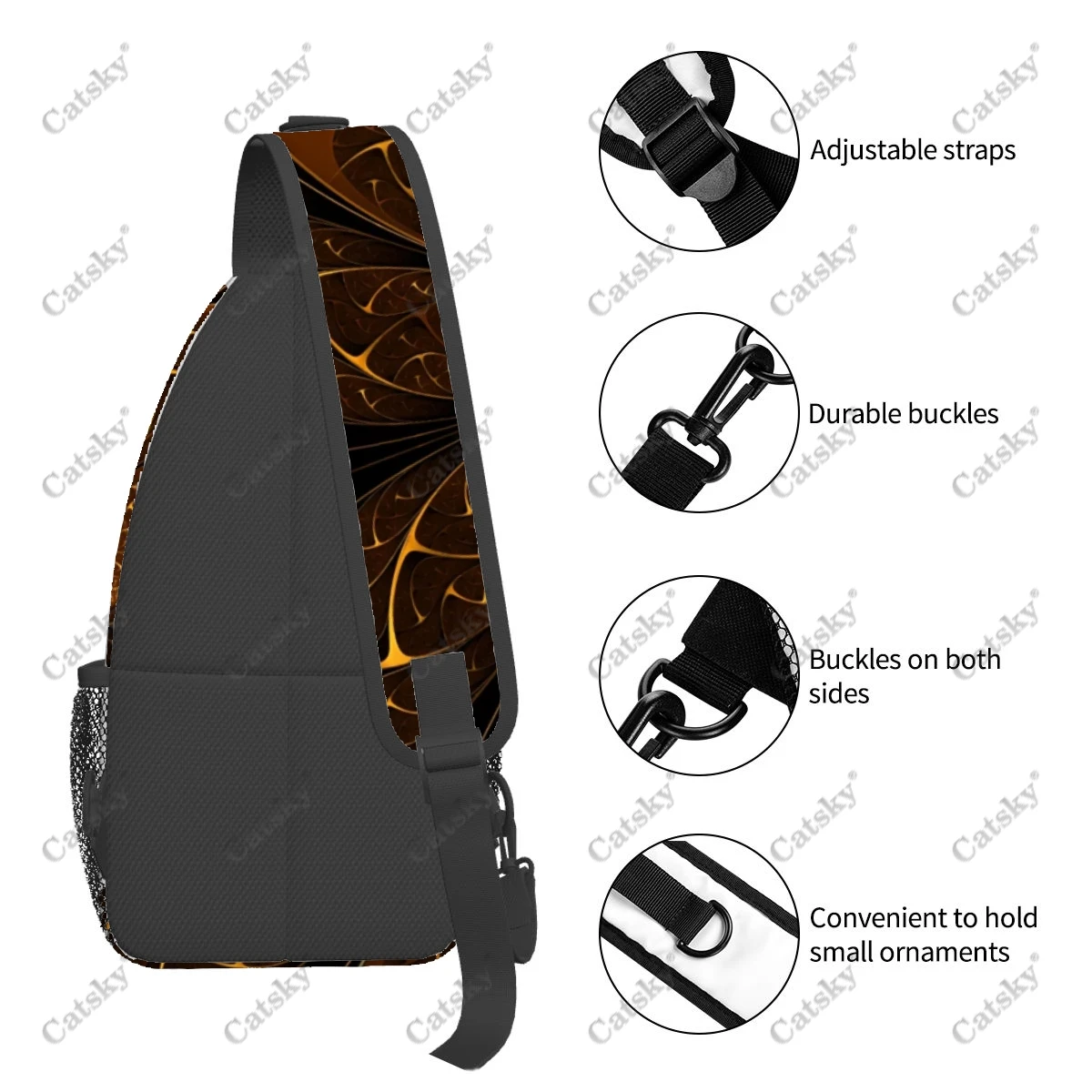 Gold Leaf Cross chest bag diagonally, For Men Women Travel Hiking Chest Bag Adjustable Backpack