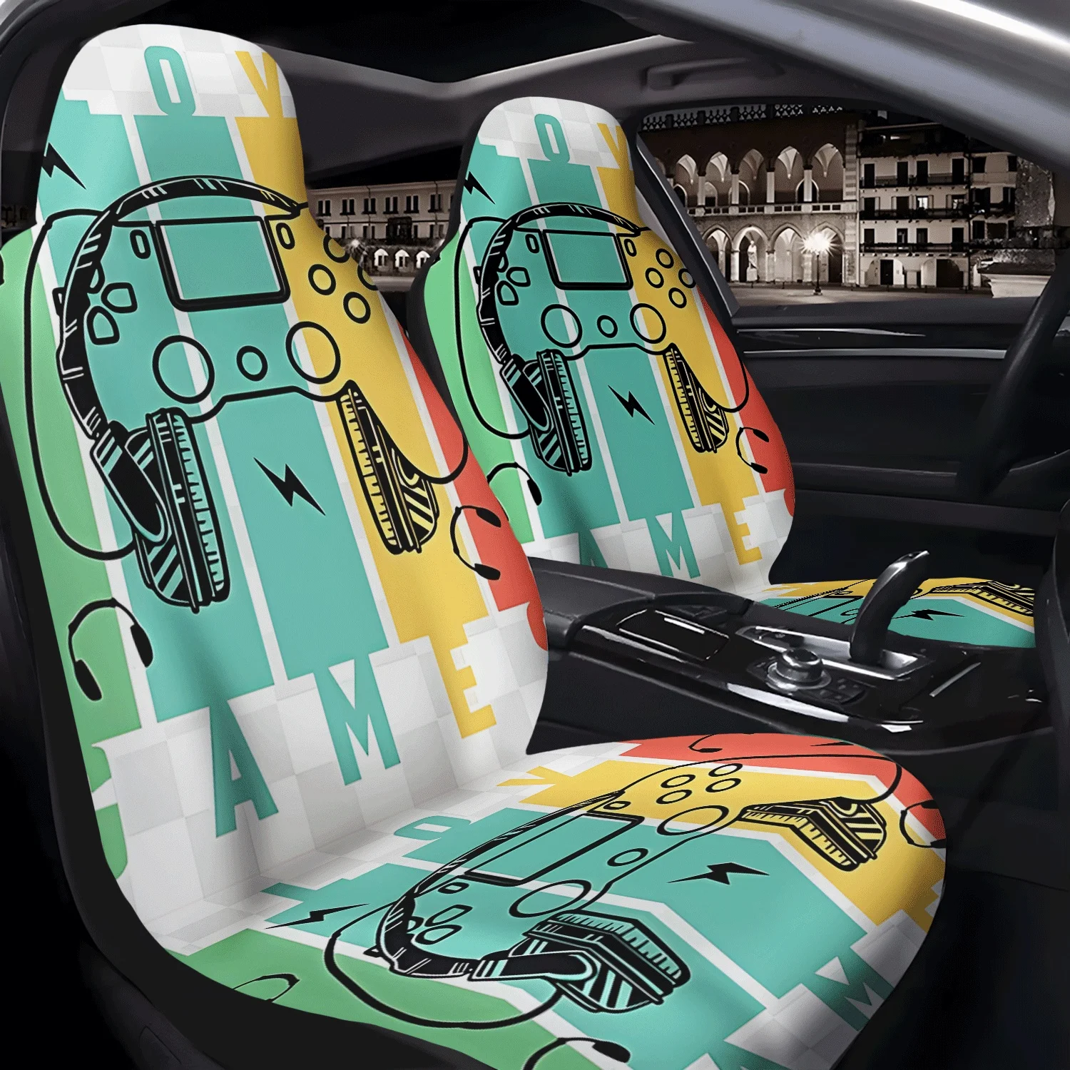 Two Game Controller Headphone Patterns For Car Seat Covers, Cute Interior Additions For Vehicles, Front Seat Protectors Suitable