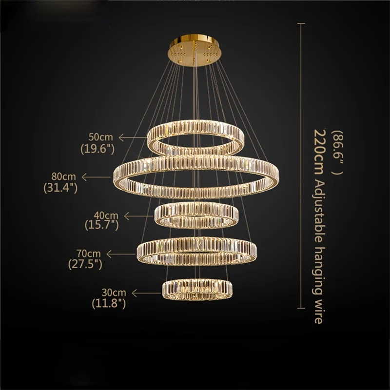 DLMH Modern Pendant Lamp LED Round Luxury Gold Hanging Decorative Chandelier Fixtures For Hotel Living Room