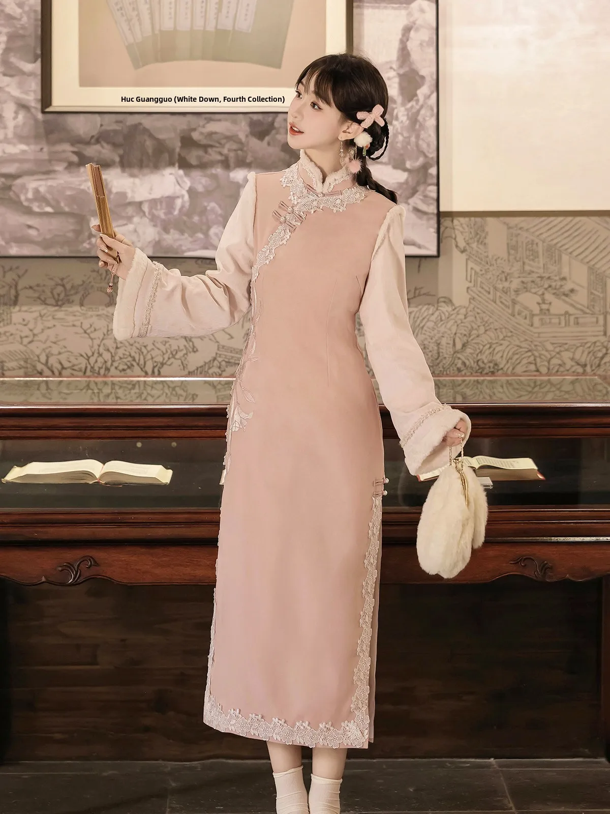 

Ele Pink Traditional Chinese Sle Qipao Dr Slim Fit Daily Wear Comfortable Long Sve Winter Faion Women's Dr