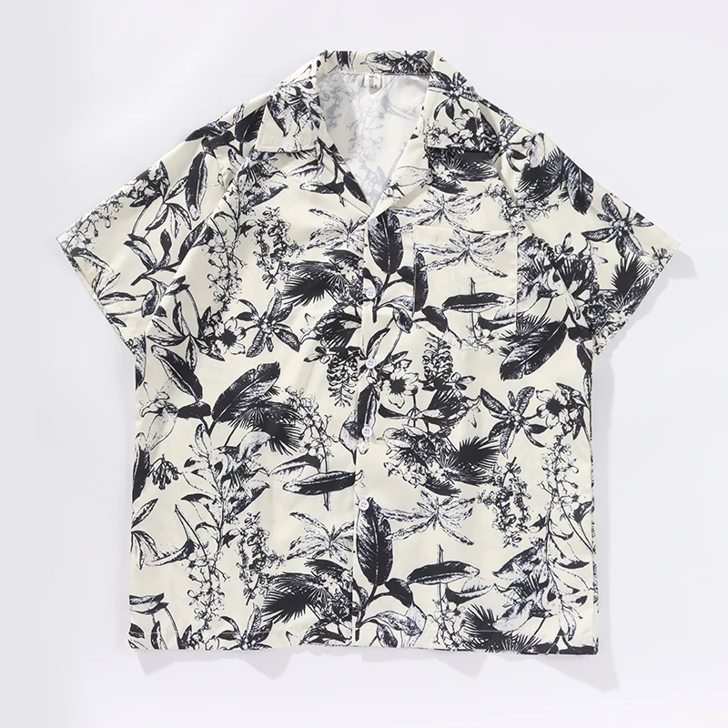 

Мужская летняя рубашка с коротким рукавом из ледяного шелка с гавайским цветочным принтом, свободного кроя, в американском стиле, легкая, не требует глажки.