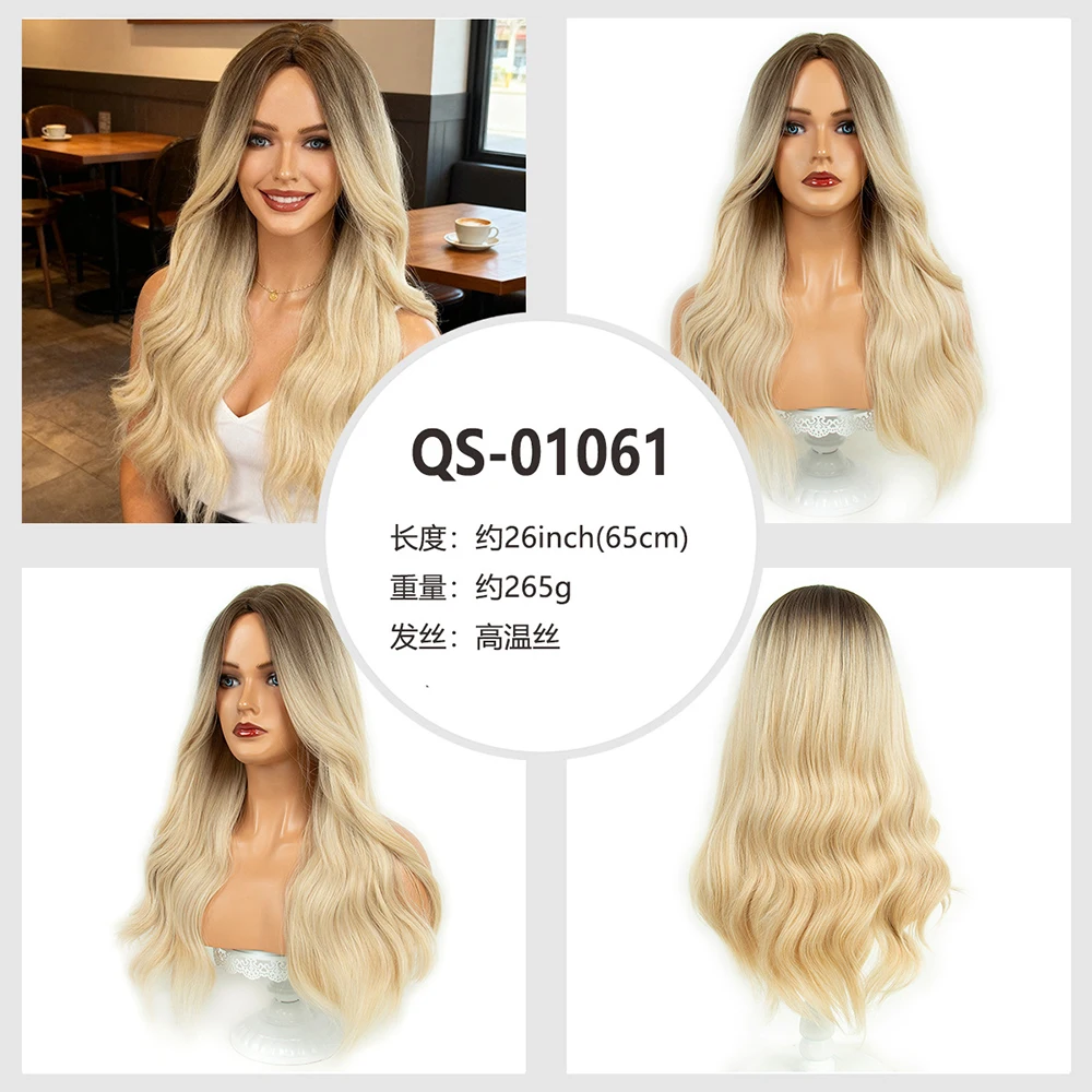 غرة شعر مستعار، تسريحة شعر كاملة الرأس، عصابة رأس حريرية محاكاة طبيعية عالية الحرارة، شعر طويل مجعد مستقيم، أنثى #4