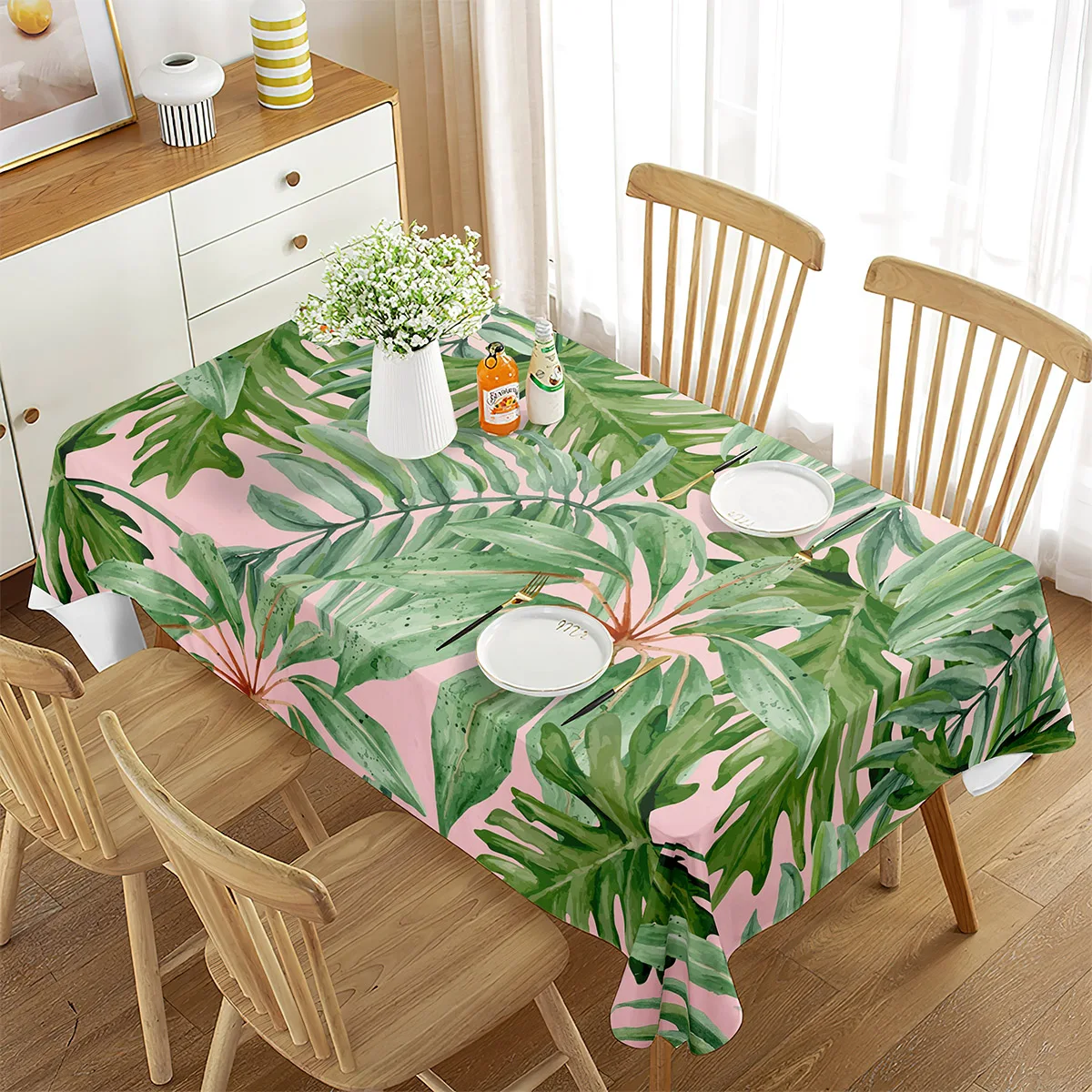 Tropical Palm Leaf Rectangle Tablecloth Holiday Party Decoration Waterproof Fabric Tablecloth Kitchen Dining Table Wedding Decor