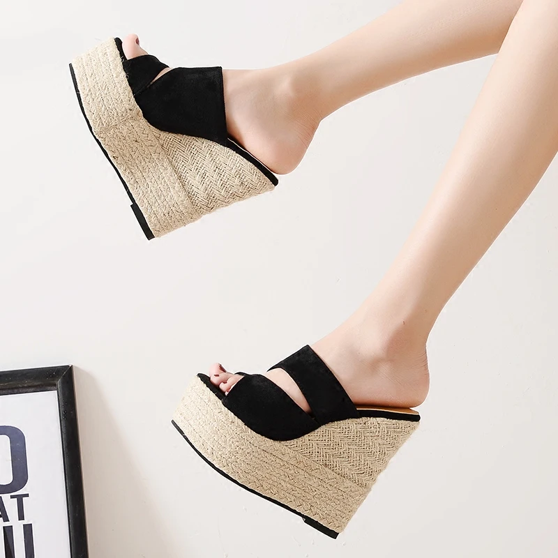 Summer Ladies Sandals Outside Wearing 14cm Super High-heeled Beach Holiday Wedges Womens Sandals