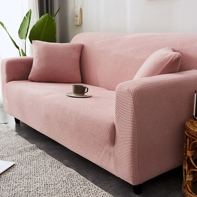 Thick Corn Velvet Solid Sofa Cover Anti Slip Elastic Sofa Protector for Living Room Stretch Anti-Wear Dust Cover for All Seasons