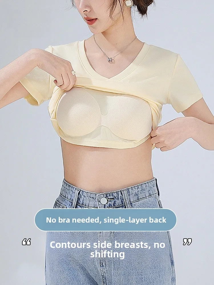 레이스레 세미 인티어티드 여성용 티셔츠 (내장 브라 포함) 얇고 편안한 홈웨어 여름 통기성 좋은 슬리밍