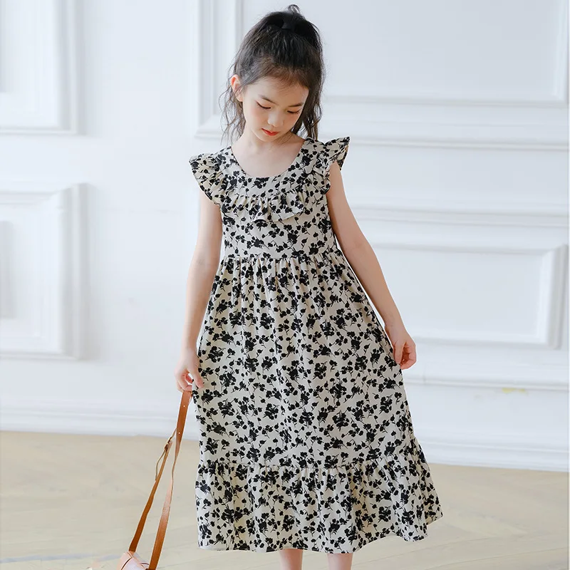 

Chiffon Print Dress Summer New 2024 Long Kids Dresses For Girls Birthday Floral Kid Costume Ruffle Patchwork Baby Girl Clothing