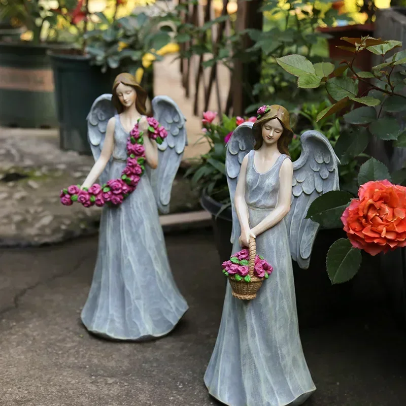 Outdoor Gardening Resin Figure Little Angel Flower Fairy Ornaments Courtyard Park Figurines Decoration Balcony Furnishing Crafts