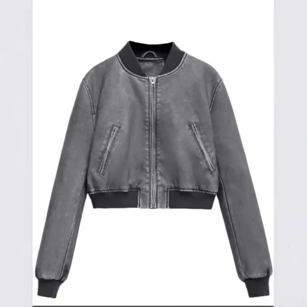 

Autumn Winter Women's Aviator Jacket Short Stand Collar Imitation Leather Moto Coat American Style Hot Girl Fashion