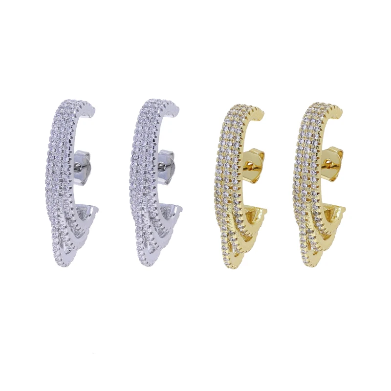 SILVER color miccro pave cz earring  new design long top botton ear studs Copper lead nickle free Dazzling Chic earrings