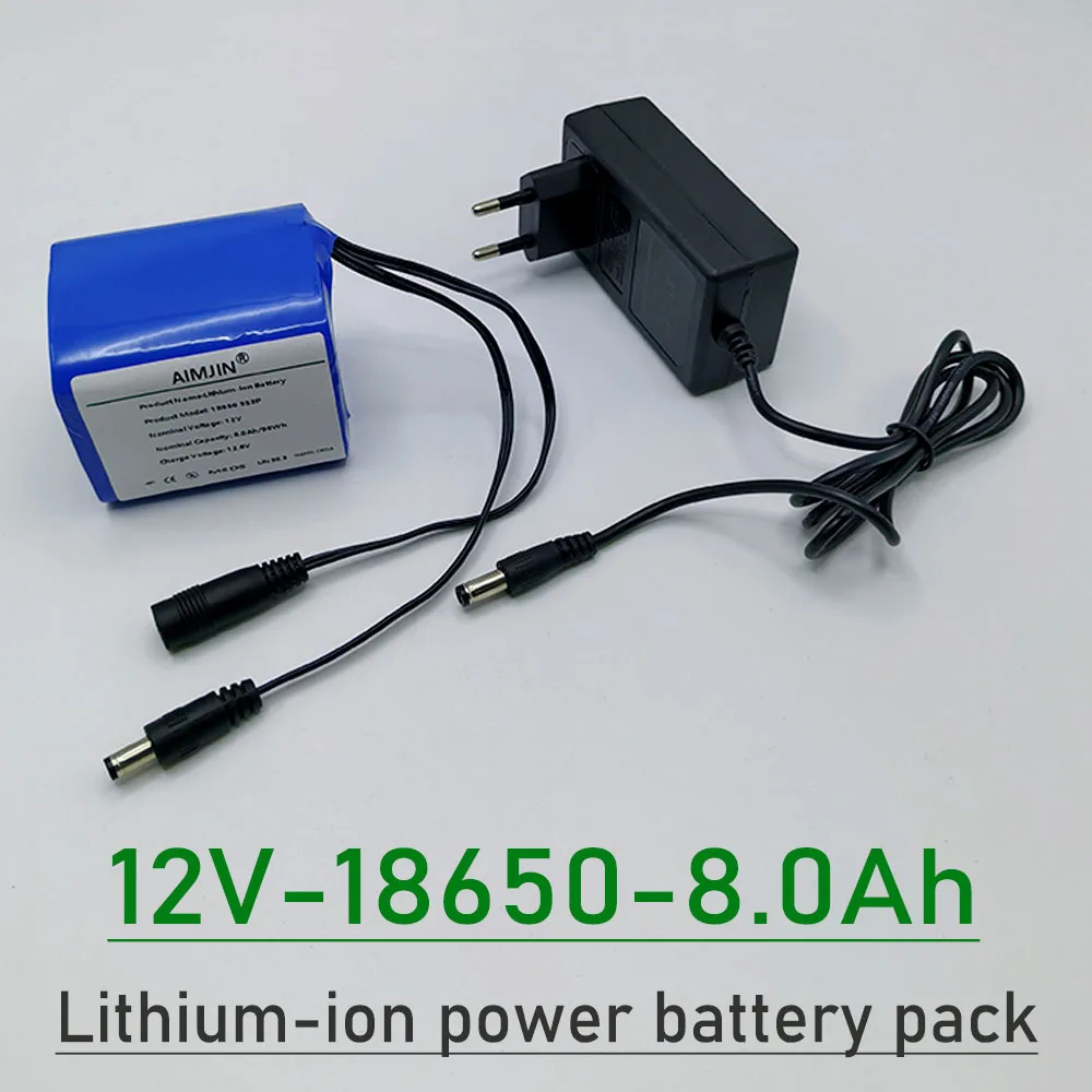 

18650 3S3P 12V Lithium Ion Battery Pack 8000mAh Built-in BMS Protection Rechargeable Battery + 12.6V DC 2A Power Charger